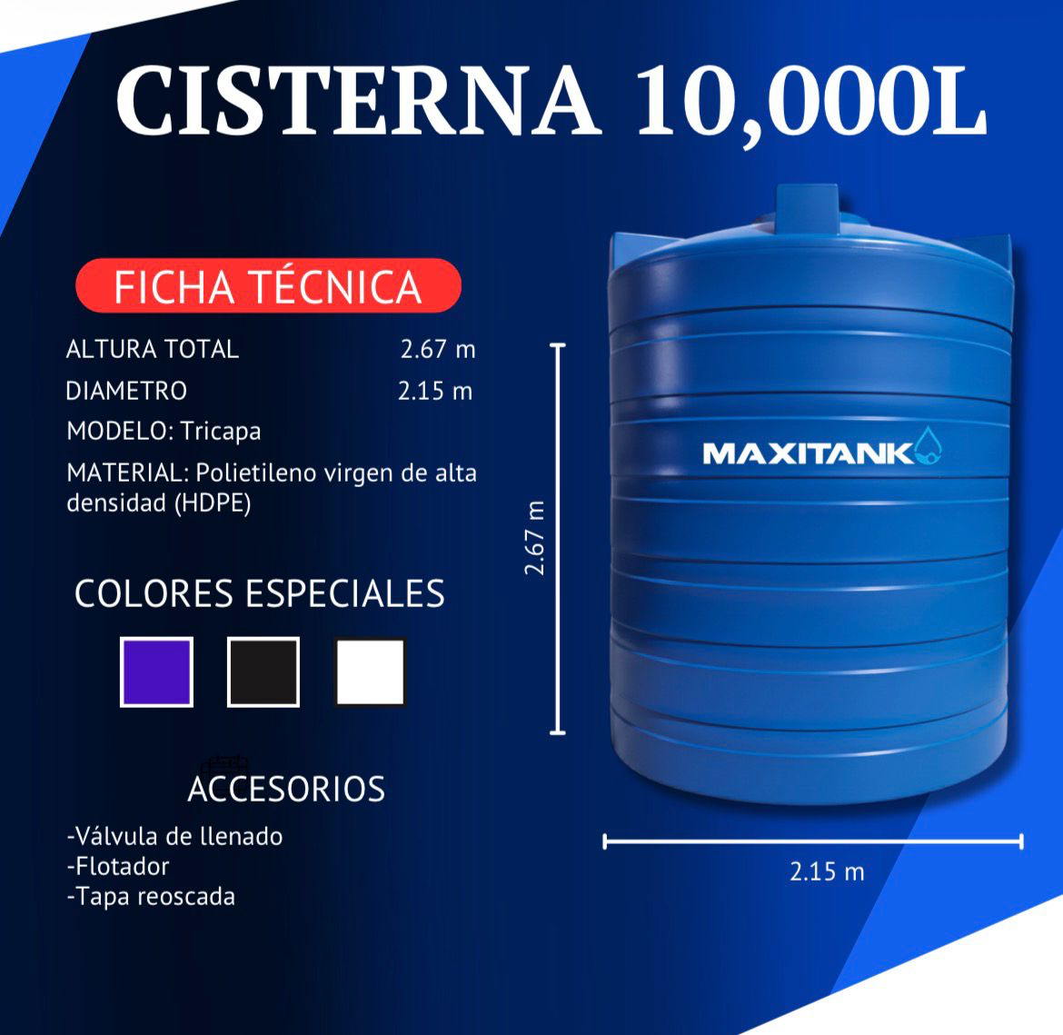 Ficha técnica cisterna 10,000 litros